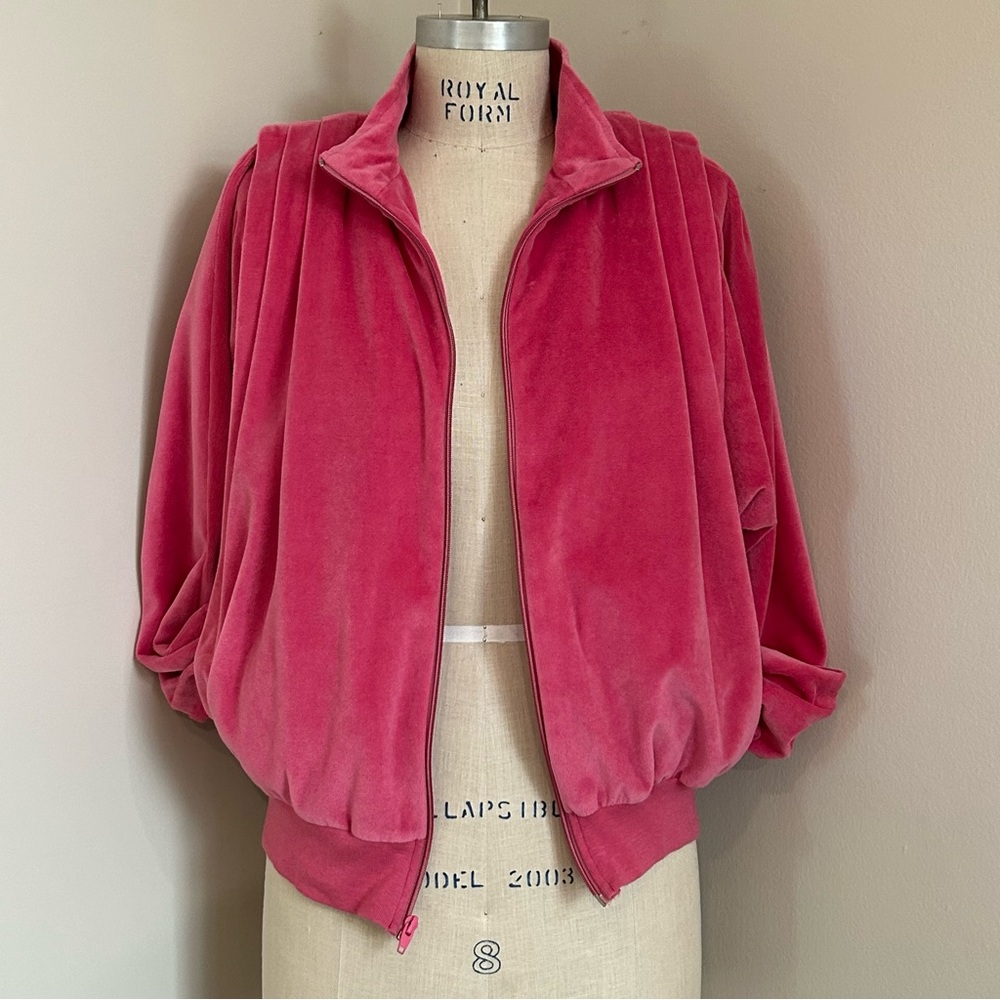 VTG 80s Pink Velour Bomber Jacket Ultrasport Ltd Retro Barbie Mean Girls Sz S